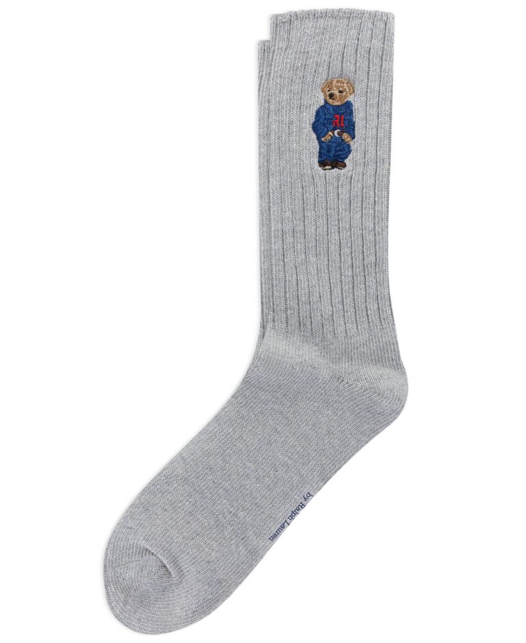 Men's Embroidered Bear Crew Socks