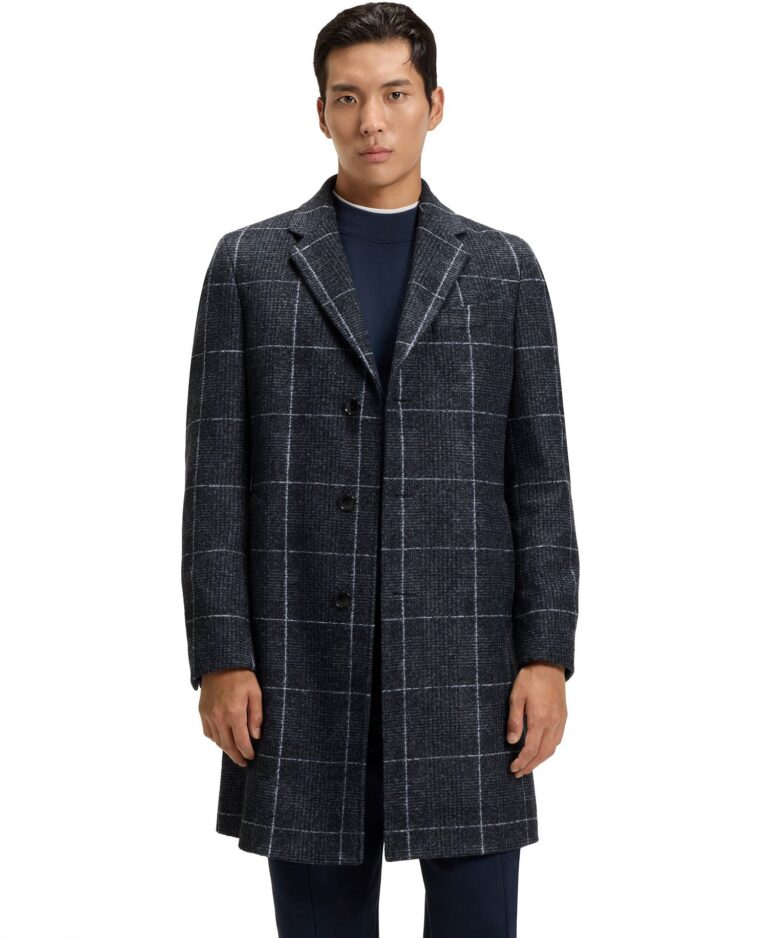 Men's Plain Check Slim-Fit Coat
