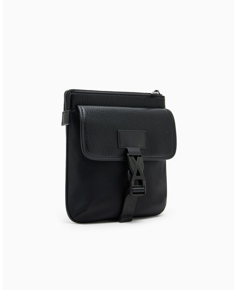 Men's Pebbled Faux-Leather Buckle Crossbody Bag