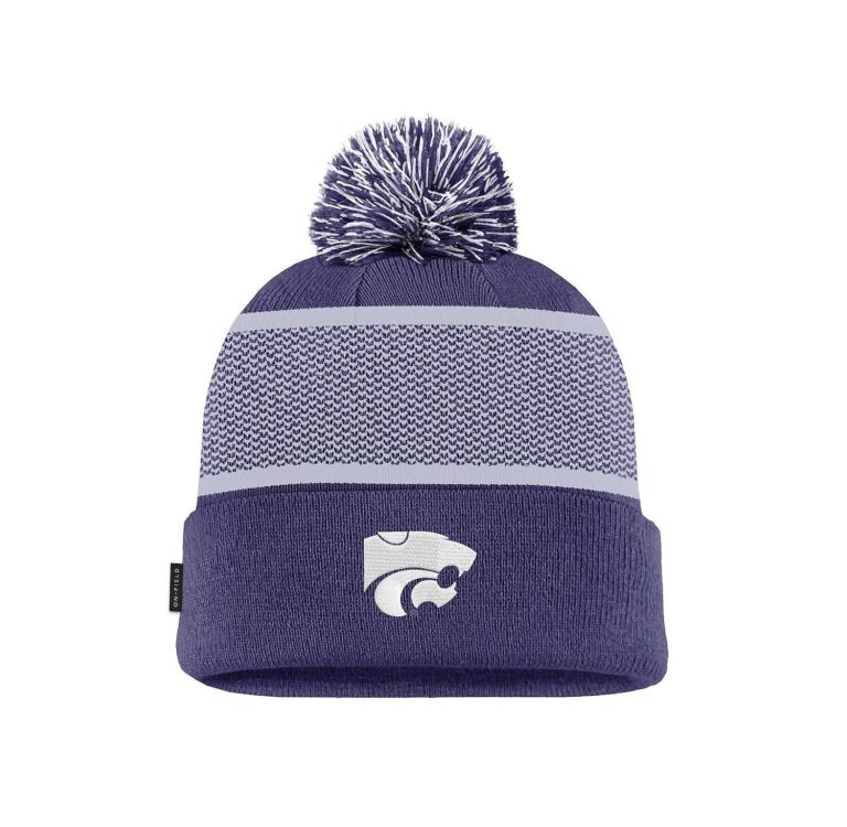 Big Boys and Girls Purple Kansas State Wildcats 2024 Sideline Peak Cuffed Pom with Knit Hat