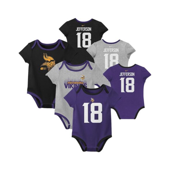 Baby Boys and Girls 3-Pack Justin Jefferson Minnesota Vikings Name Number Bodysuit Set