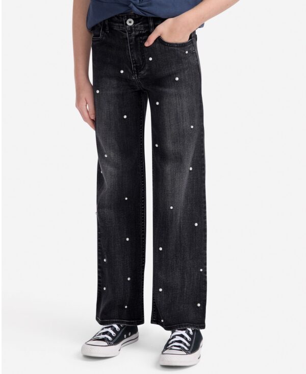 Girls' High-Rise Embellished Wide Leg Jeans
