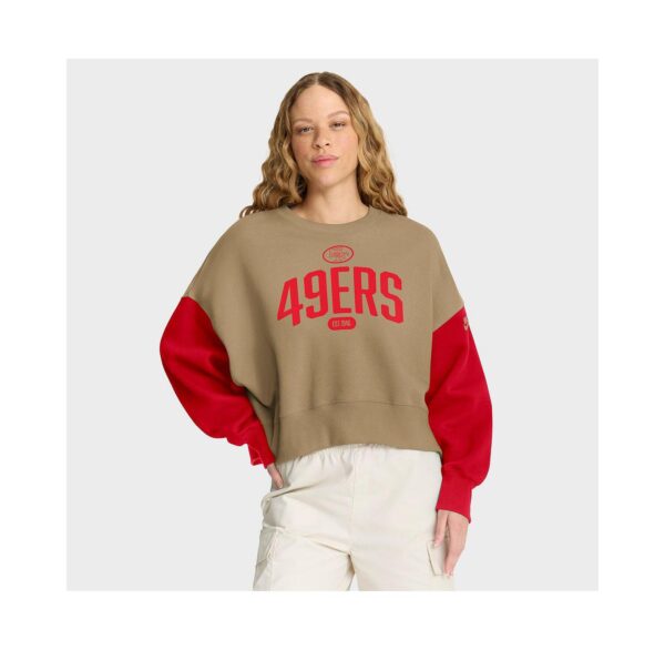 Women's Tan San Francisco 49ers Oversized Rewind Pullover Sweatshirt