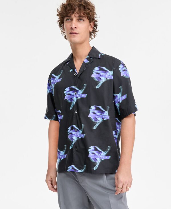 Eligino Short Sleeve Logo Print Button-Front Camp Shirt