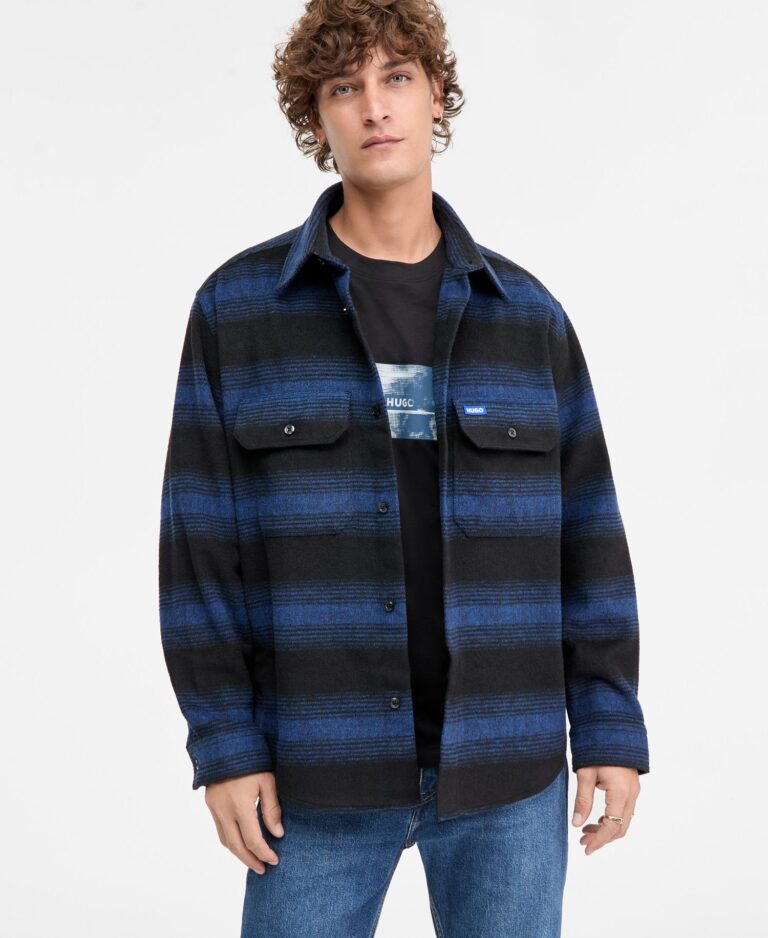 Men's Ebolt Striped Button-Front Shirt Jacket