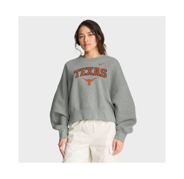 Women's Heather Gray Texas Longhorns Oversized Phoenix Arch Pullover Sweatshirt