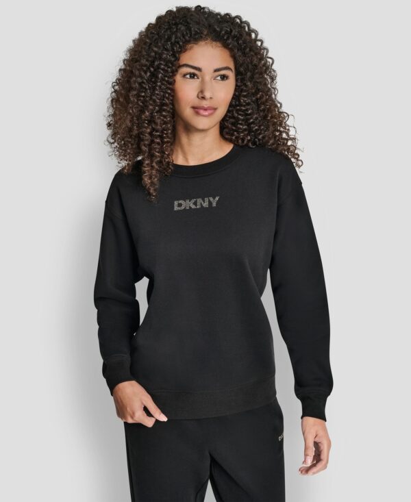 Women's Rhinestone Logo Long Line Crewneck Sweatshirt