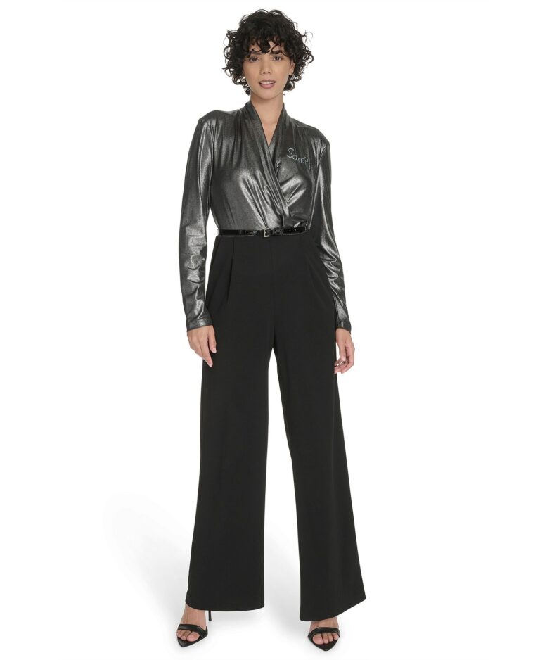 Women's Shimmer Belted Wide-Leg Jumpsuit