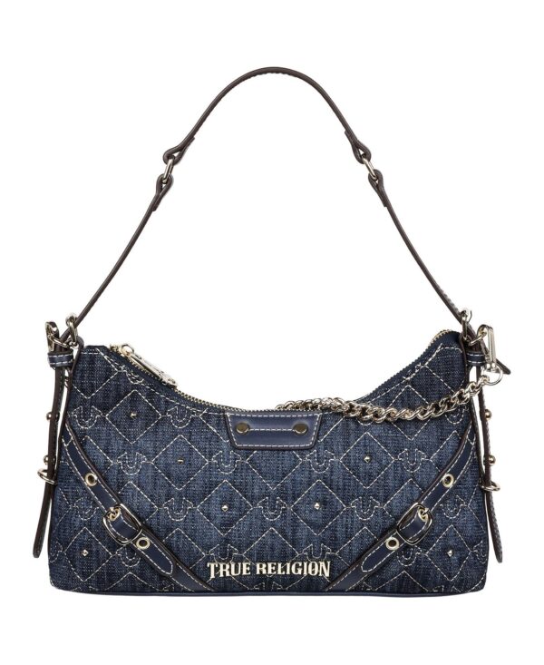 Studded Denim Chain Shoulder Bag