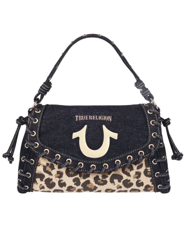 Denim Leopard Eyelet Trim Flap Bag