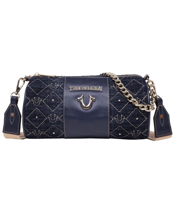 Studded Denim Zip Top Barrel Bag