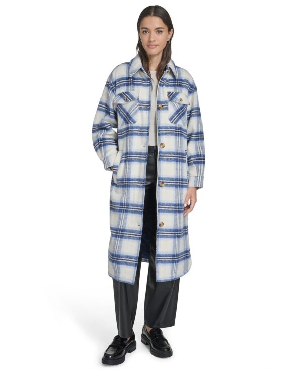 Women's Regular Long Wool Blend Plaid Coat