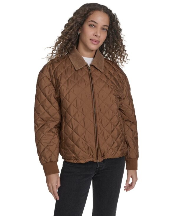 Women's Diamond Quilted Bomber with Corduroy Collar