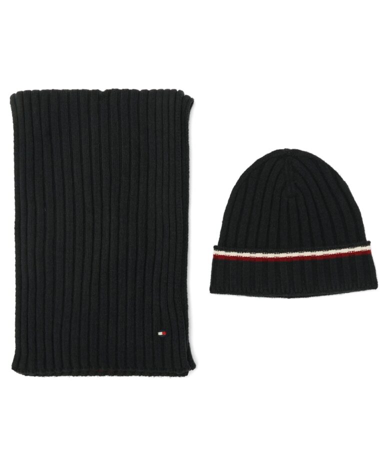Men's 2-Piece Wide Rib Global Stripe Cuff Beanie and Scarf Set