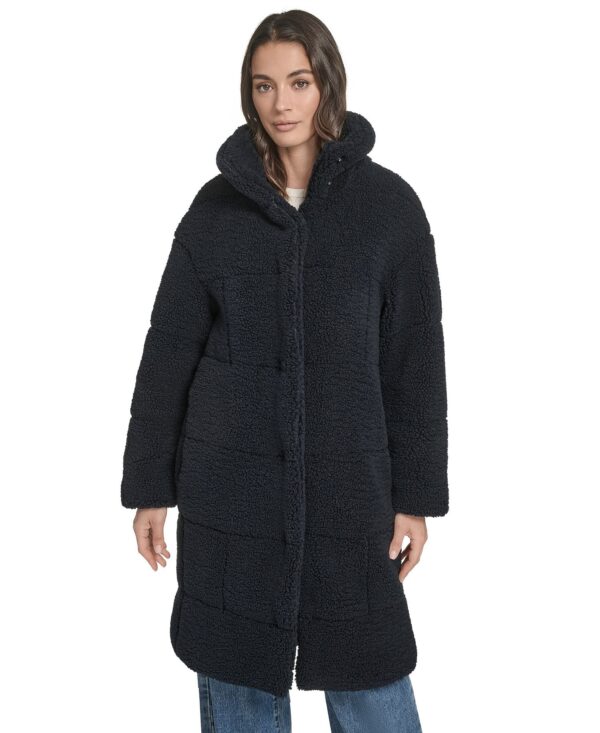 Women's Long Sherpa Snap-Closure Teddy Coat