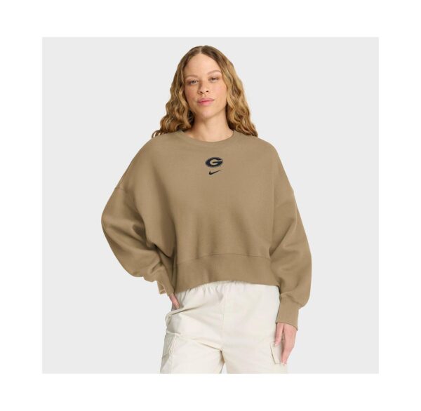 Women's Tan Georgia Bulldogs Oversized Phoenix 2-Hit Pullover Sweatshirt