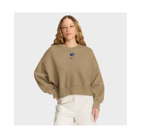Women's Tan Penn State Nittany Lions Oversized Phoenix 2-Hit Pullover Sweatshirt