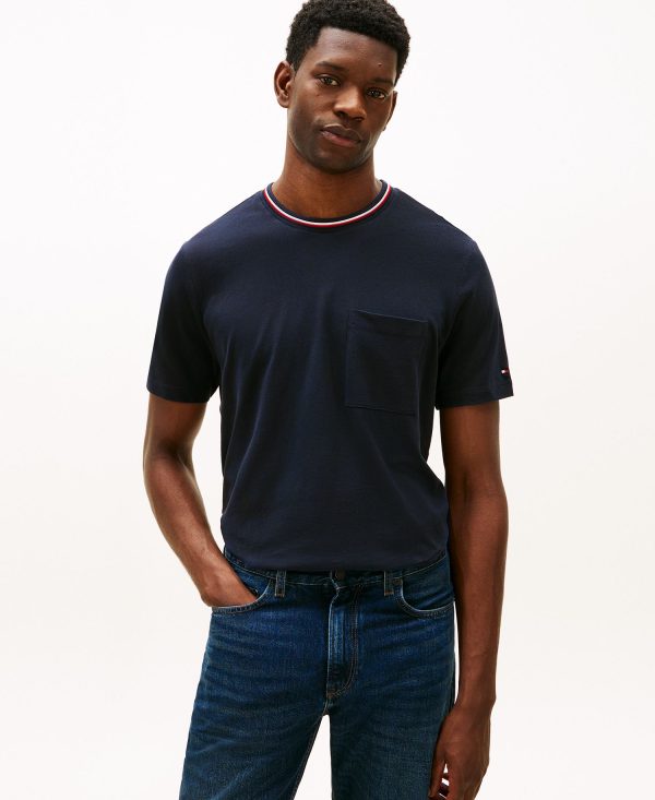 Men's Neck Stripe Detail Pique Pocket T-Shirt