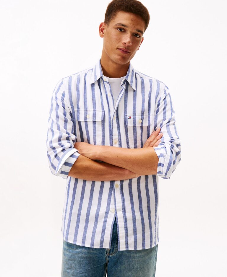 Men's Twill Linen-Blend Striped Relaxed Fit Shirt