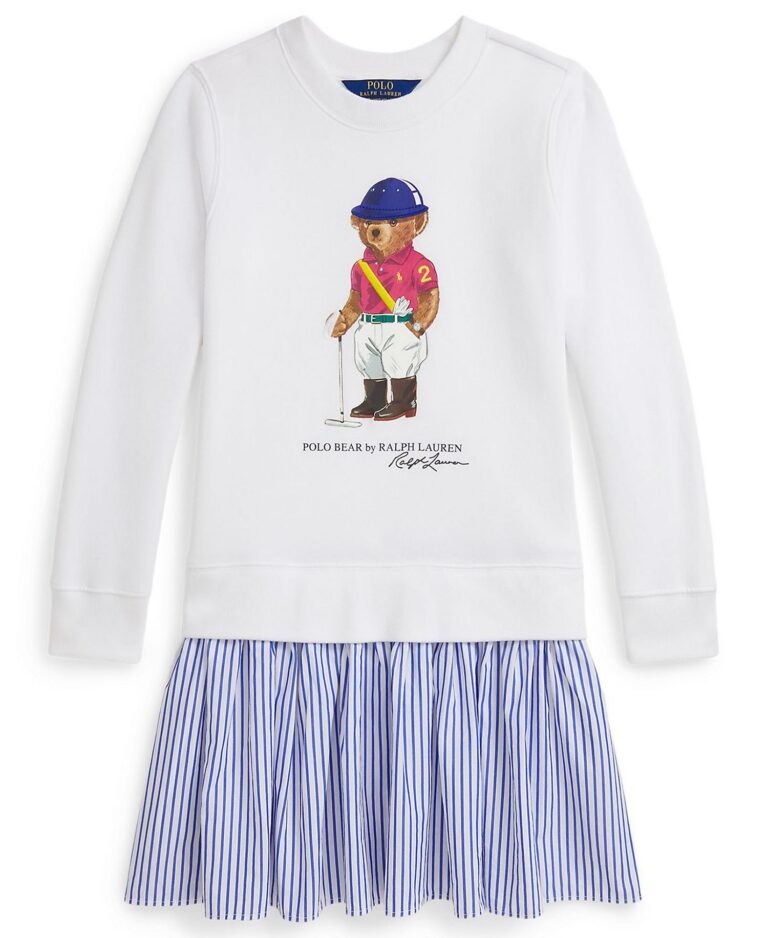 Girls' 7-16 Striped Skirt Fleece Long-Sleeve Dress