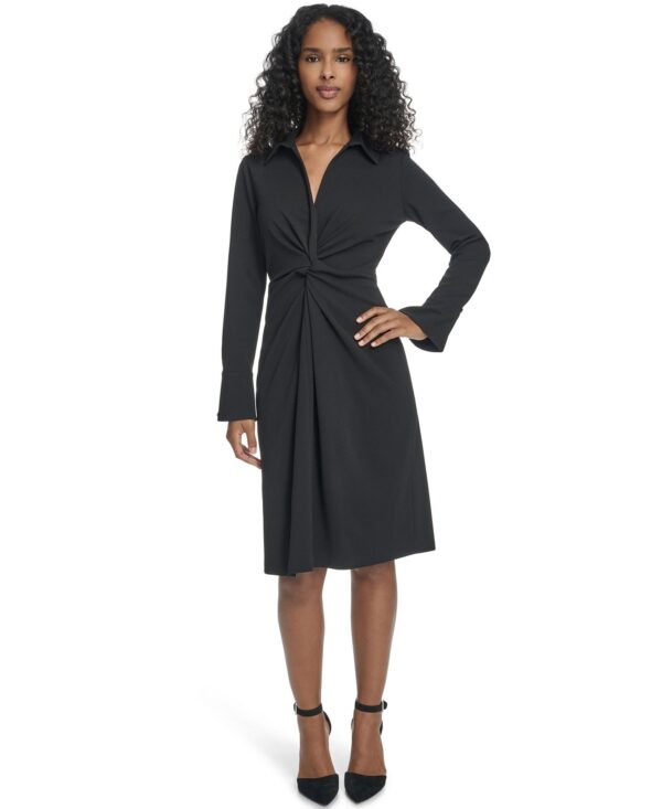 Women's Petite Collar Long-Sleeve Midi Shirtdress