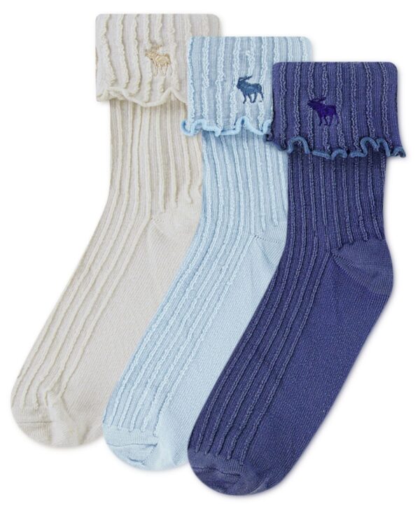 Girls' Crew Length Lettuce Hem Socks, 3-Pack