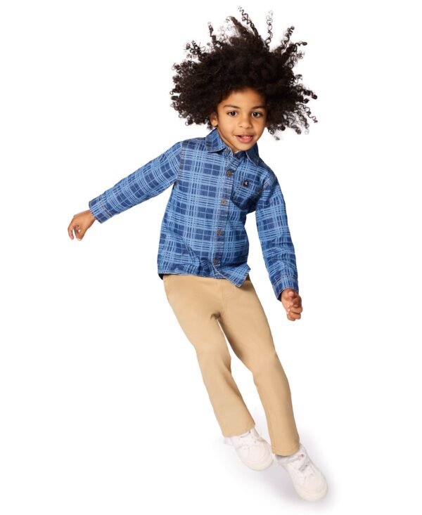 Boys' 2T-7 Printed Denim Shirt and Twill Pants, 2-Piece Set