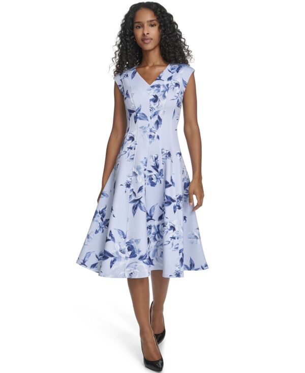 Women's Printed Fit and Flare V-Neck Dress