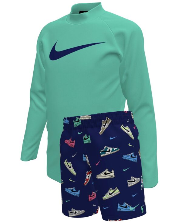 Boys' 4-7 Multi Sneaker Rash Guard Top and Swim Shorts, 2-Piece Set