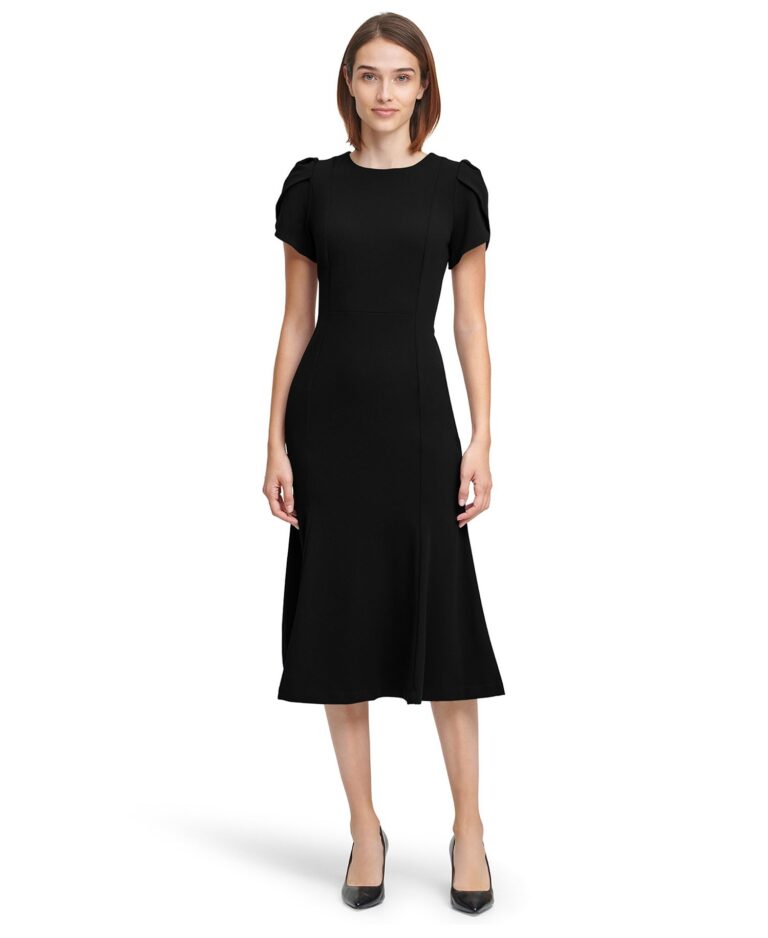 Women's Crew Neck Short-Sleeve Midi Dress
