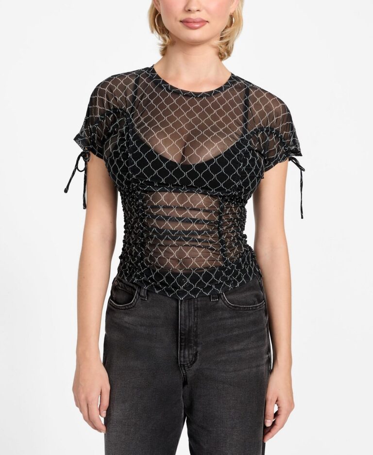 Women's Chain Mesh Logo Shirred Top