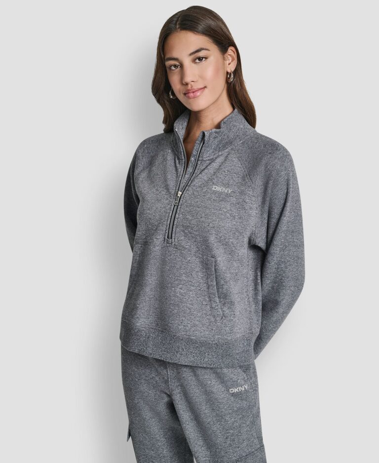 DKNY Women's Studded-Logo Half-Zip Sweatshirt