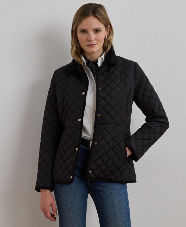 Women's Faux-Sherpa-Collar Quilted Coat