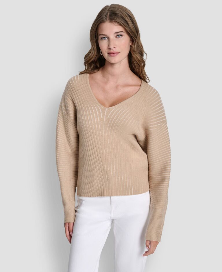 Women's V-Neck Long-Sleeve Rib-Knit Sweater