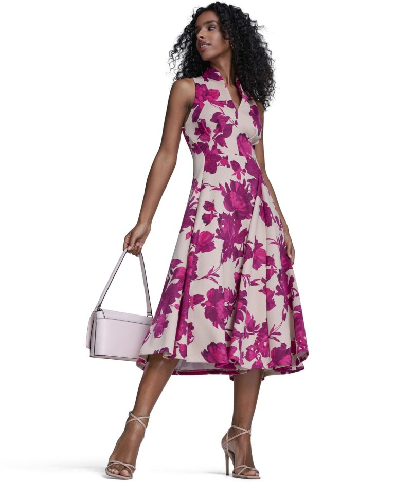Women's V-Neck Printed Midi Dress