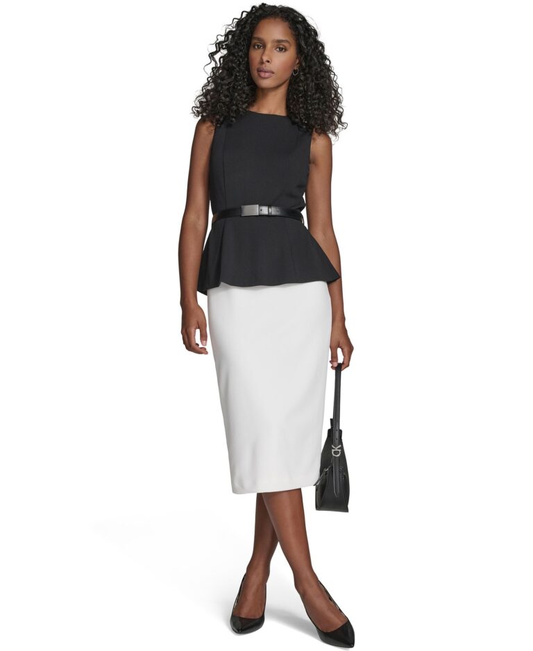 Women's Crewneck Color-Block Midi Dress