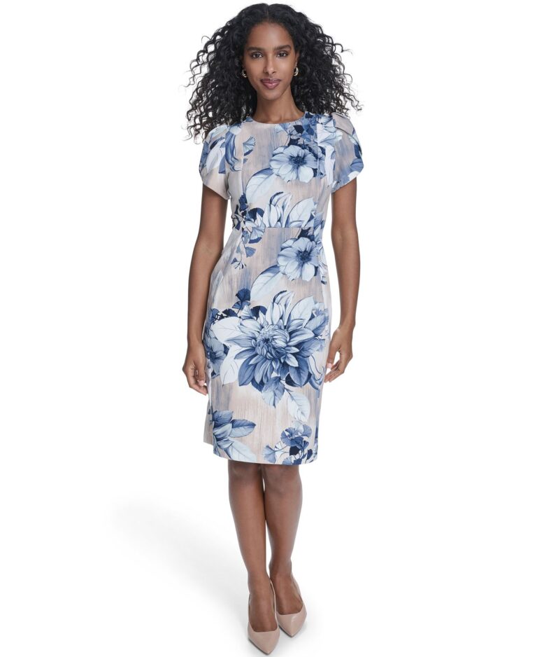 Women's Printed Tulip Short-Sleeve Sheath Dress