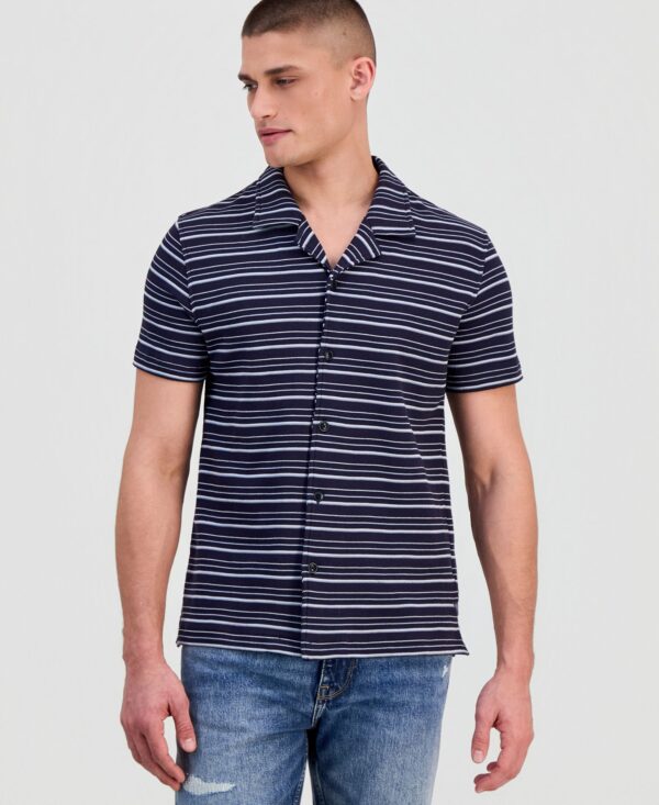 Men's Linear Striped Bouclé Knit Camp Shirt