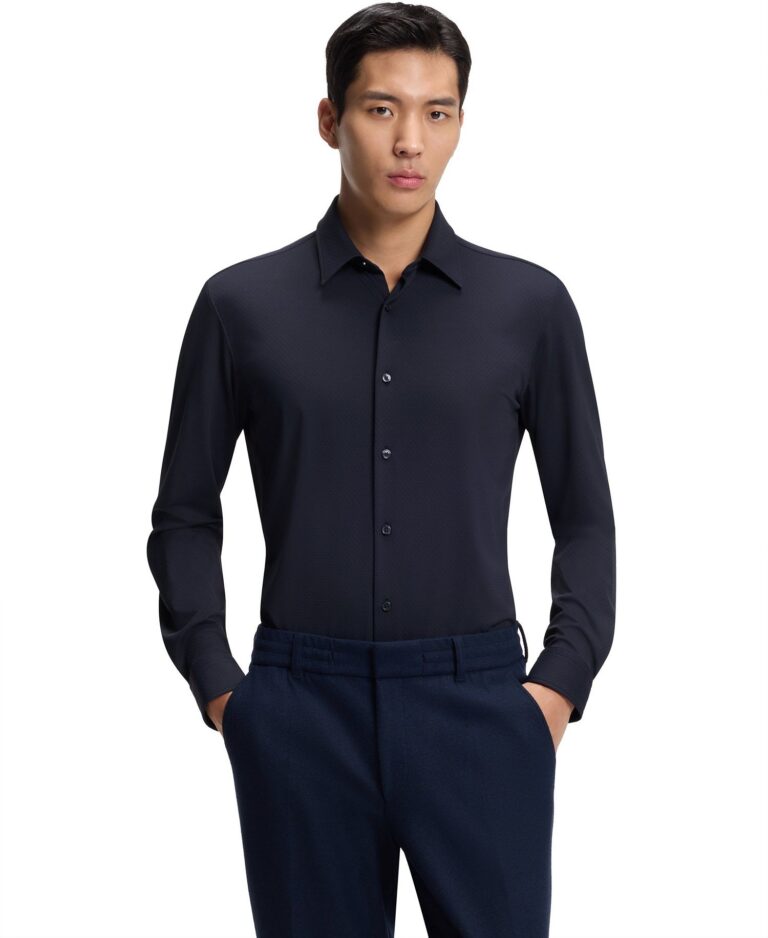 Men's Performance-Stretch Structured Jersey Slim-Fit Dress Shirt