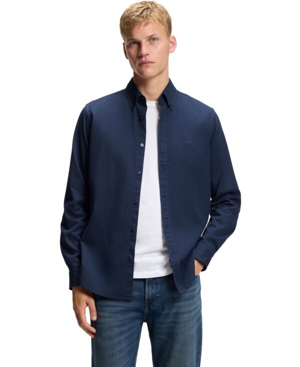 Men's Stretch-Cotton Dobby Regular-Fit Dress Shirt