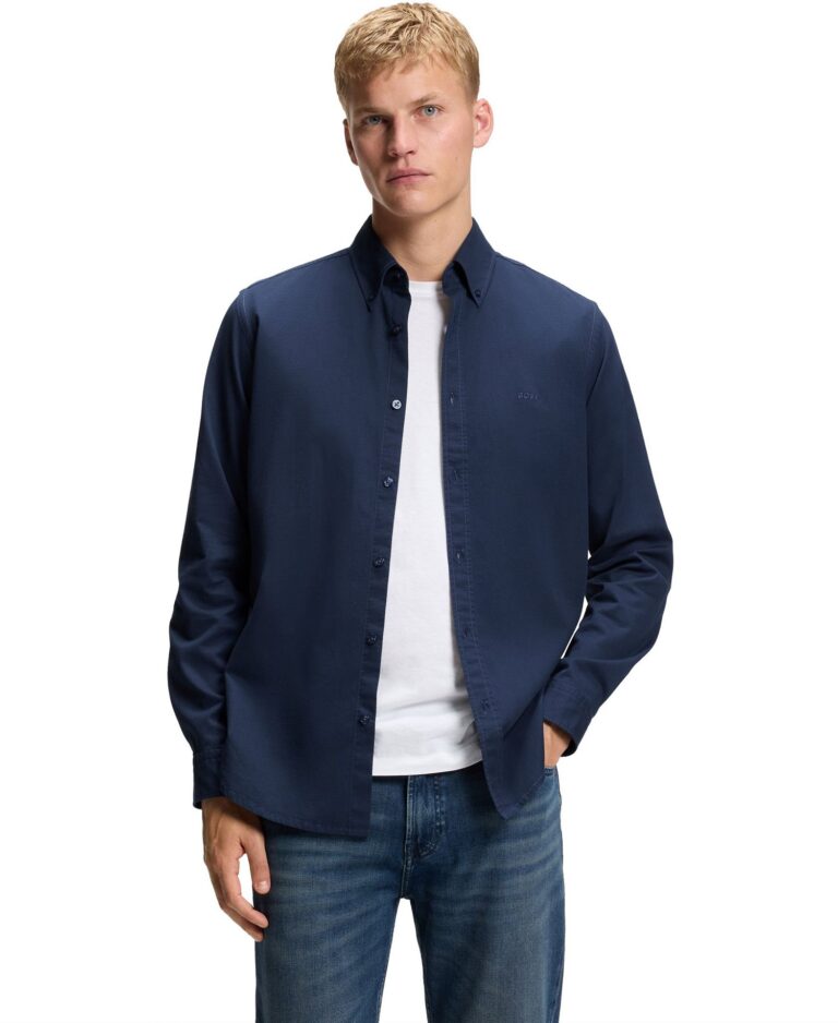 Men's Stretch-Cotton Dobby Regular-Fit Dress Shirt