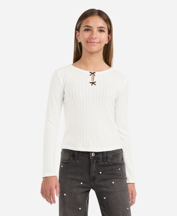 Girls' Double Bow Pointelle Long-Sleeve Top