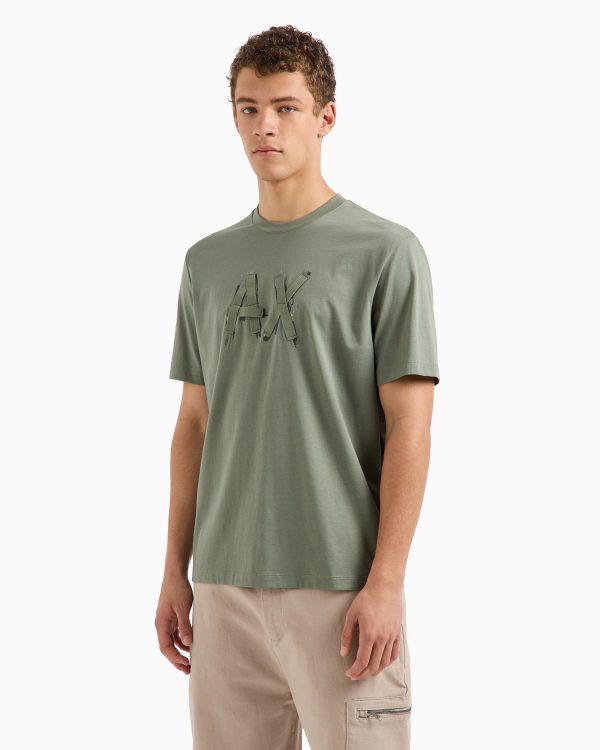 Men's Slim Fit Short Sleeve Crewneck Destructed Logo T-Shirt