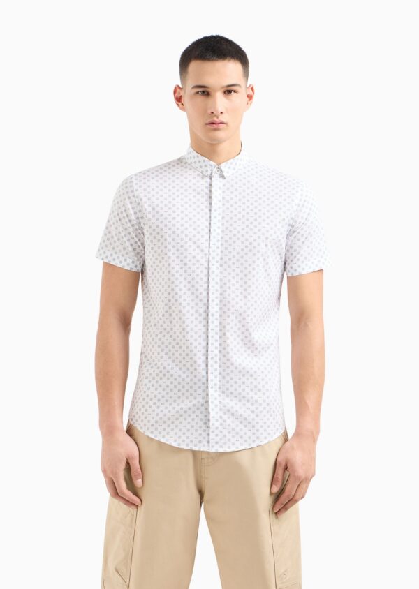 Men's Slim-Fit Tonal Geo Logo-Print Button-Down Shirt