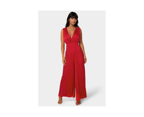 Women's Bare Deep Vee Pleated Satin Jumpsuit