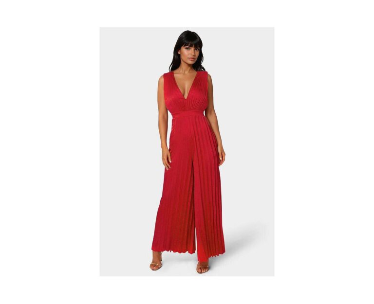 Women's Bare Deep Vee Pleated Satin Jumpsuit