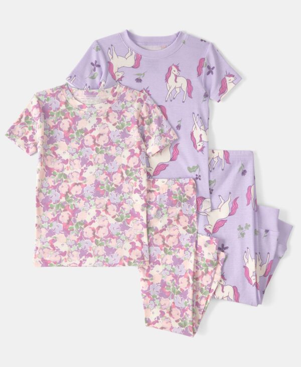 Girls' Toddler 2T-5T Unicorn Floral Top and Pajama Pants, 4-Piece Set