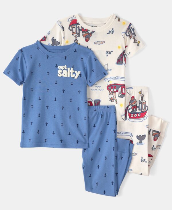 Boys' Toddler 2T-5T Anchor Print Top and Pajama Pants, 4-Piece Set