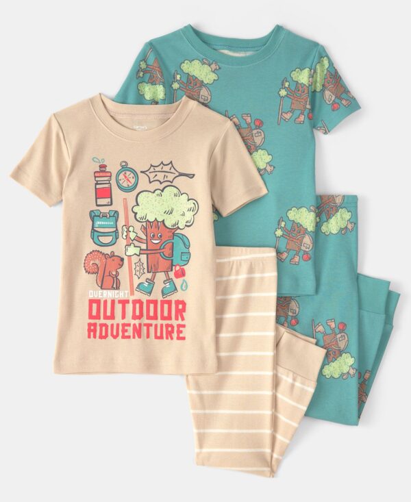 Boys' Toddler 2T-5T Tree and Squirrel Print Top and Pajama Pants, 4-Piece Set
