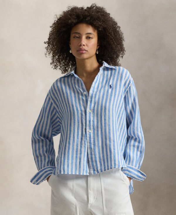 Women's Cropped Stripped Linen Shirt